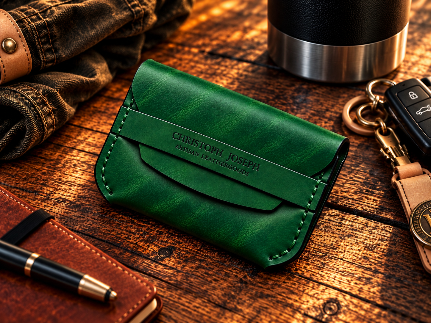 Urban Rugged Luxury Emerald Green Minimalist Card Holder – Premium Italian Leather - Image 4