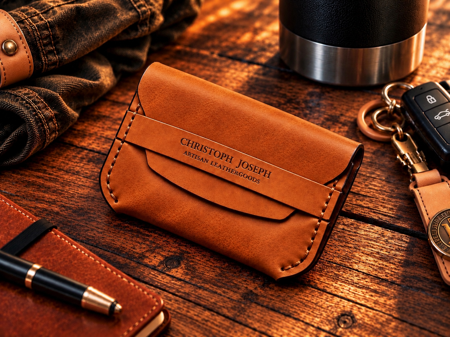 Urban Rugged Luxury Saddle Tan Premium Leather Minimalist Card Holder - Image 3