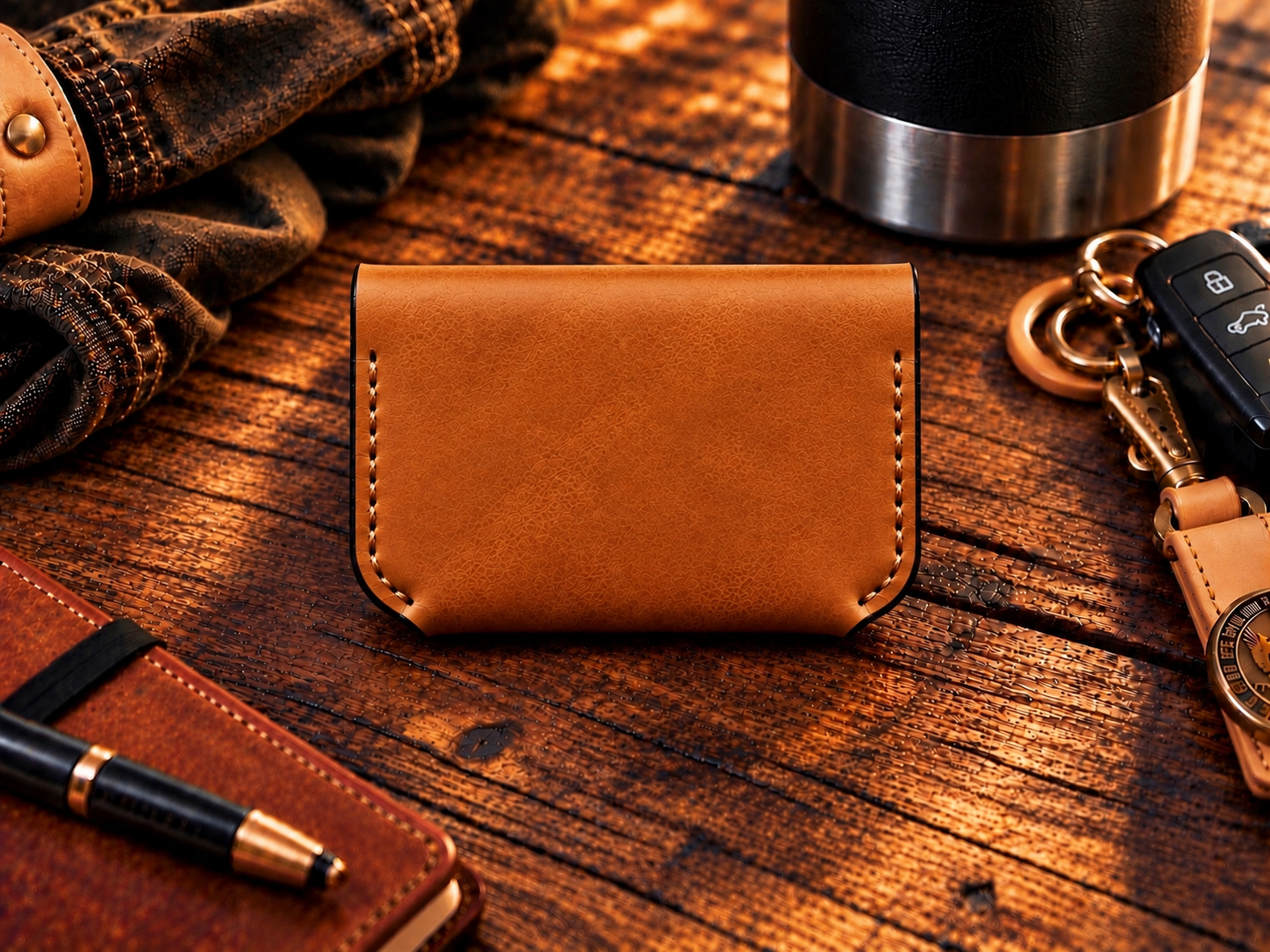 Urban Rugged Luxury Saddle Tan Premium Leather Minimalist Card Holder - Image 5